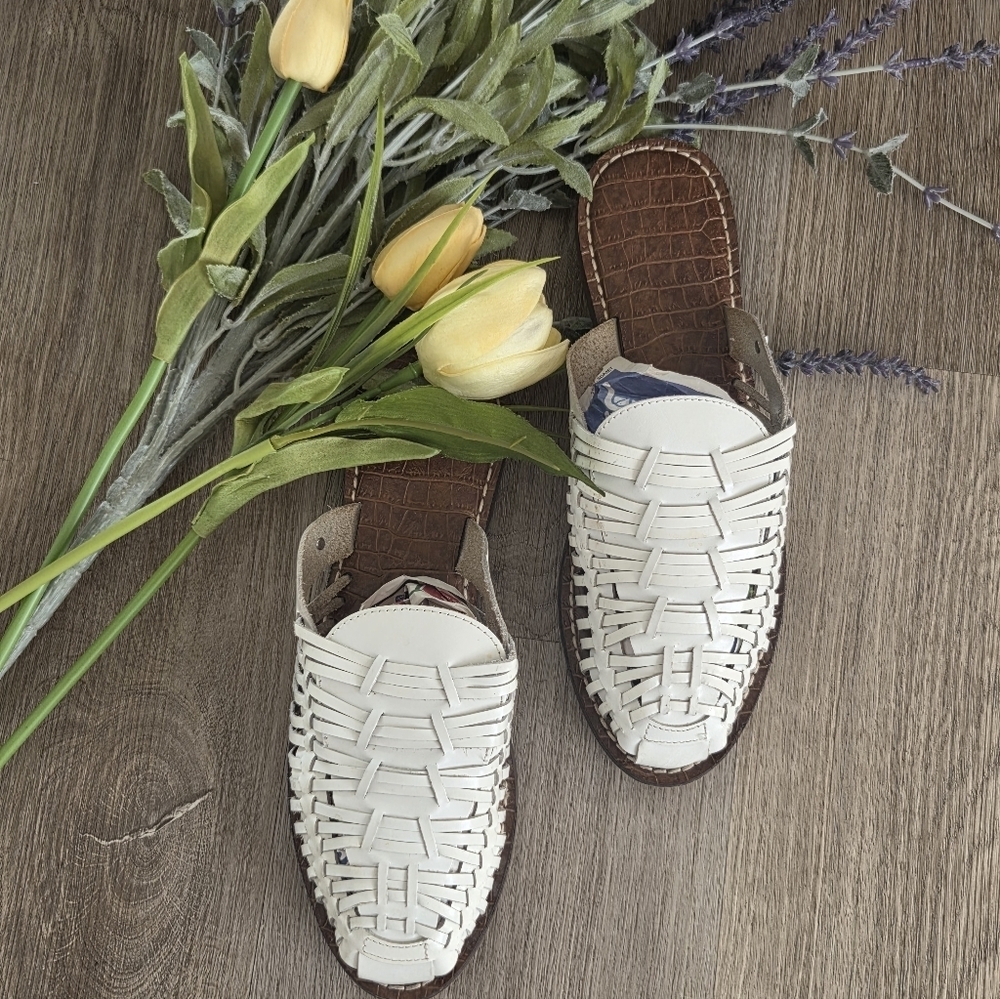 Sam Edelman White and Brown Woven Leather Flats - Picture 3 of 4